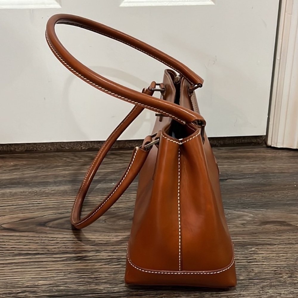 Lamberston Truex Cognac Leather Handbag, Vintage - Picture 4 of 15